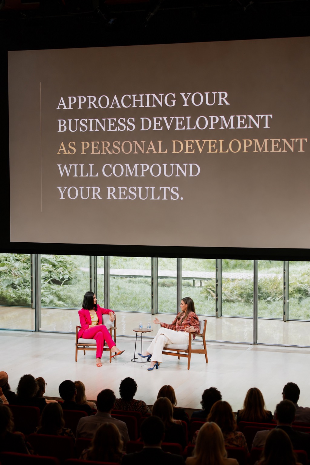 MaryAnne Karstadt in conversation on stage before an audience